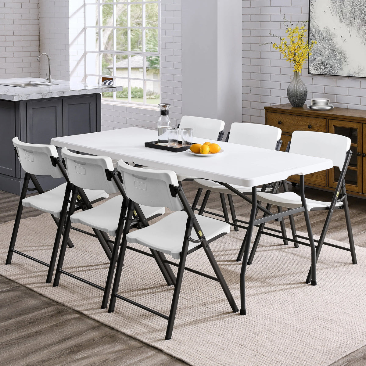 Sharemee 6 Foot Premium Fold-in-Half Table, Portable Folding Utility Picnic Party Dining Camp Plastic Table White