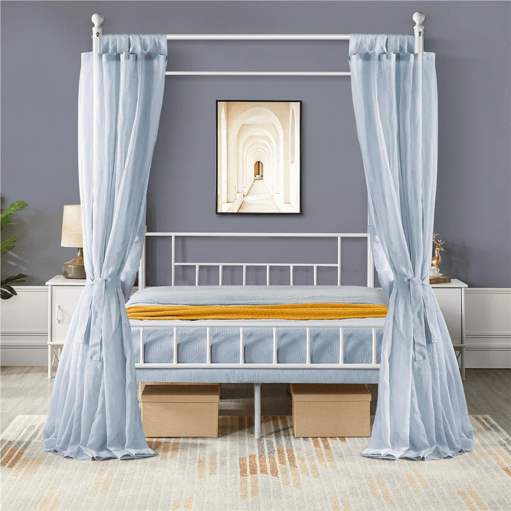 Yaheetech Metal Canopy Bed Frame, Four-poster Canopied Platform Bed with Headboard and Footboard, Queen, White