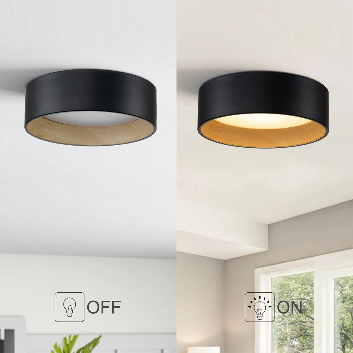 C Cattleya Black and Woodgrain Finish Integrated LED 3000K/4000K/5000K Flush Mount LED Ceiling Light