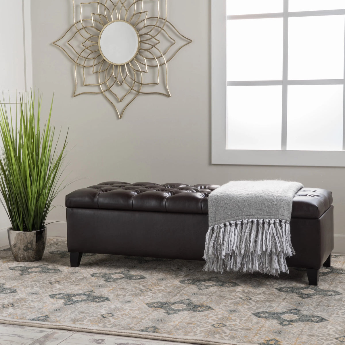 Furniliving Modern Upholstered Button Tufted Storage Ottoman Entryway Bench, Ivory