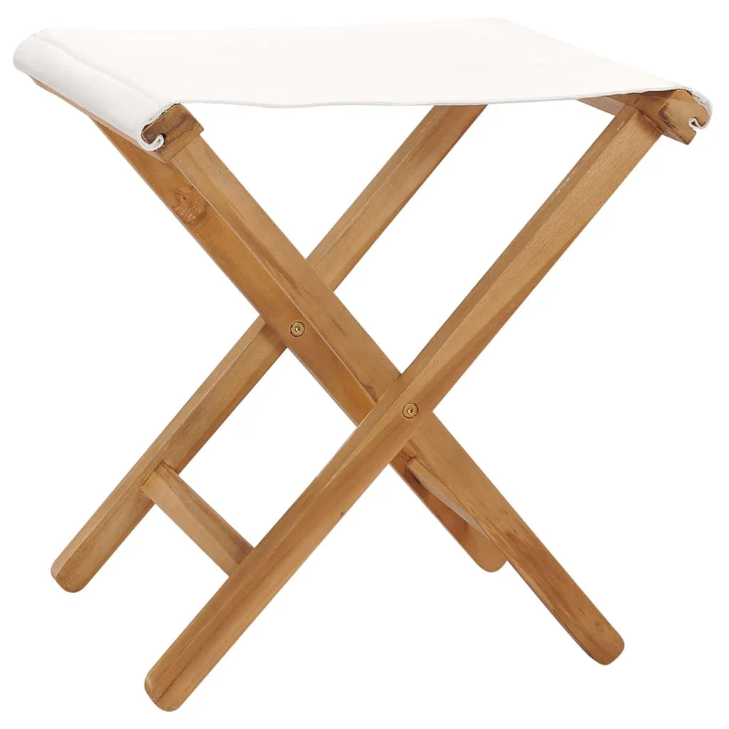 vidaXL Folding Chairs 2 Pcs Patio Stool for Camping Solid Wood Teak and Fabric