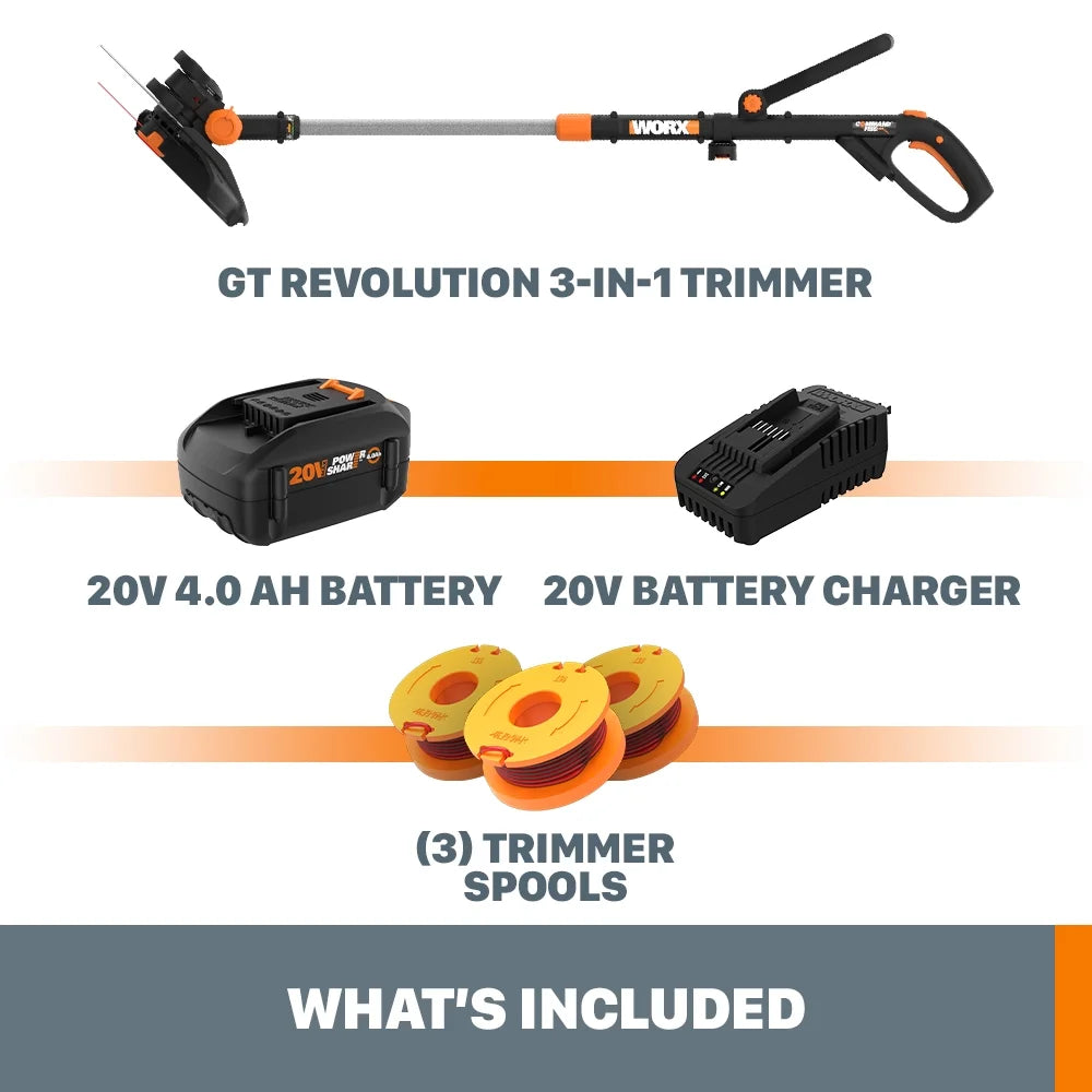 Worx WG170.3 20V Power Share GT Revolution 4.0Ah 12" Cordless String Trimmer