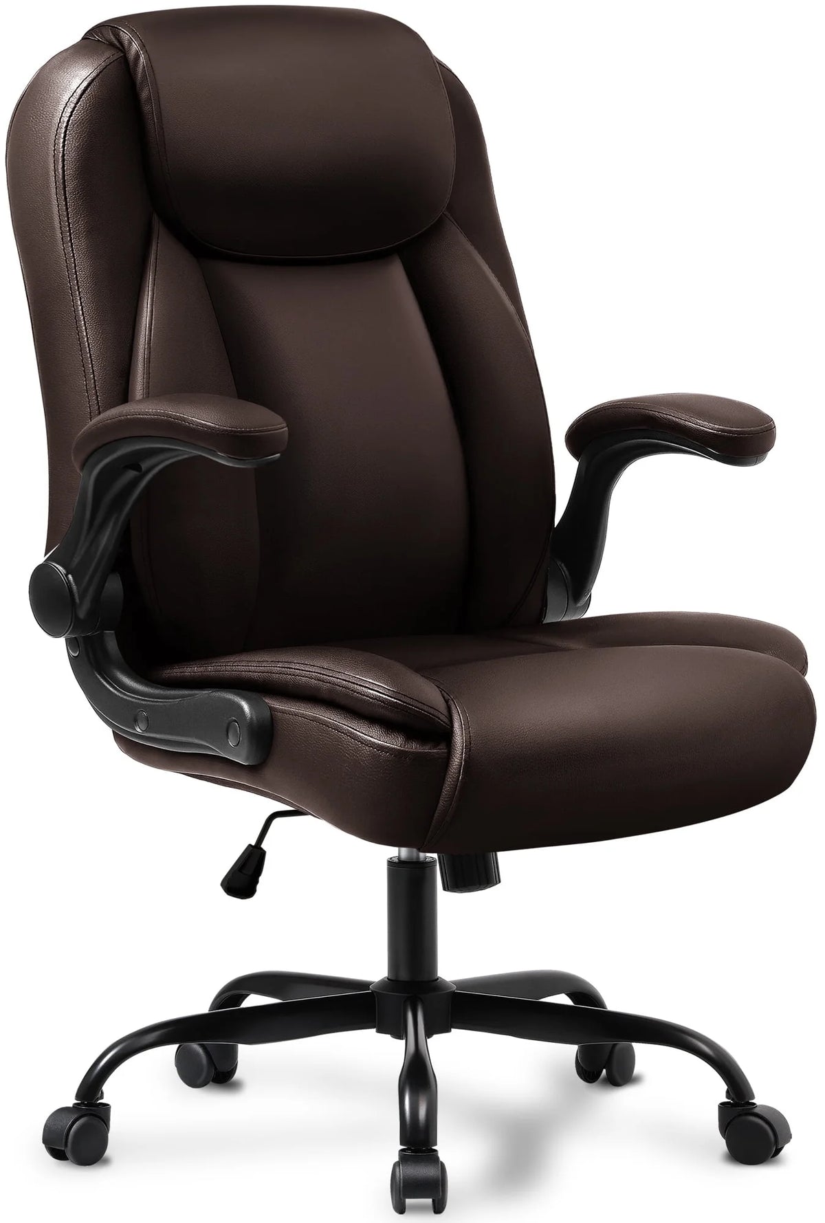 NEO CHAIR Executive Office Chair, Ergonomic High back Cushioned, Wide Leather Seat 8 Hours Heavy Duty Design, Flip Up Armrest Computer Desk Chair, Black