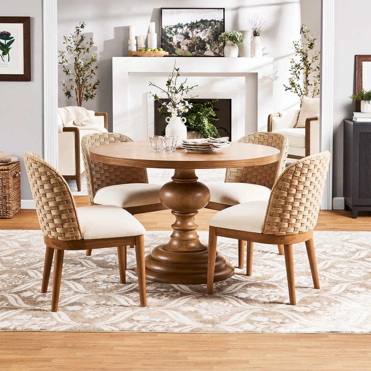 My Texas House Perry Round Dining Table with Warm Brown Finish and Pedestal Base