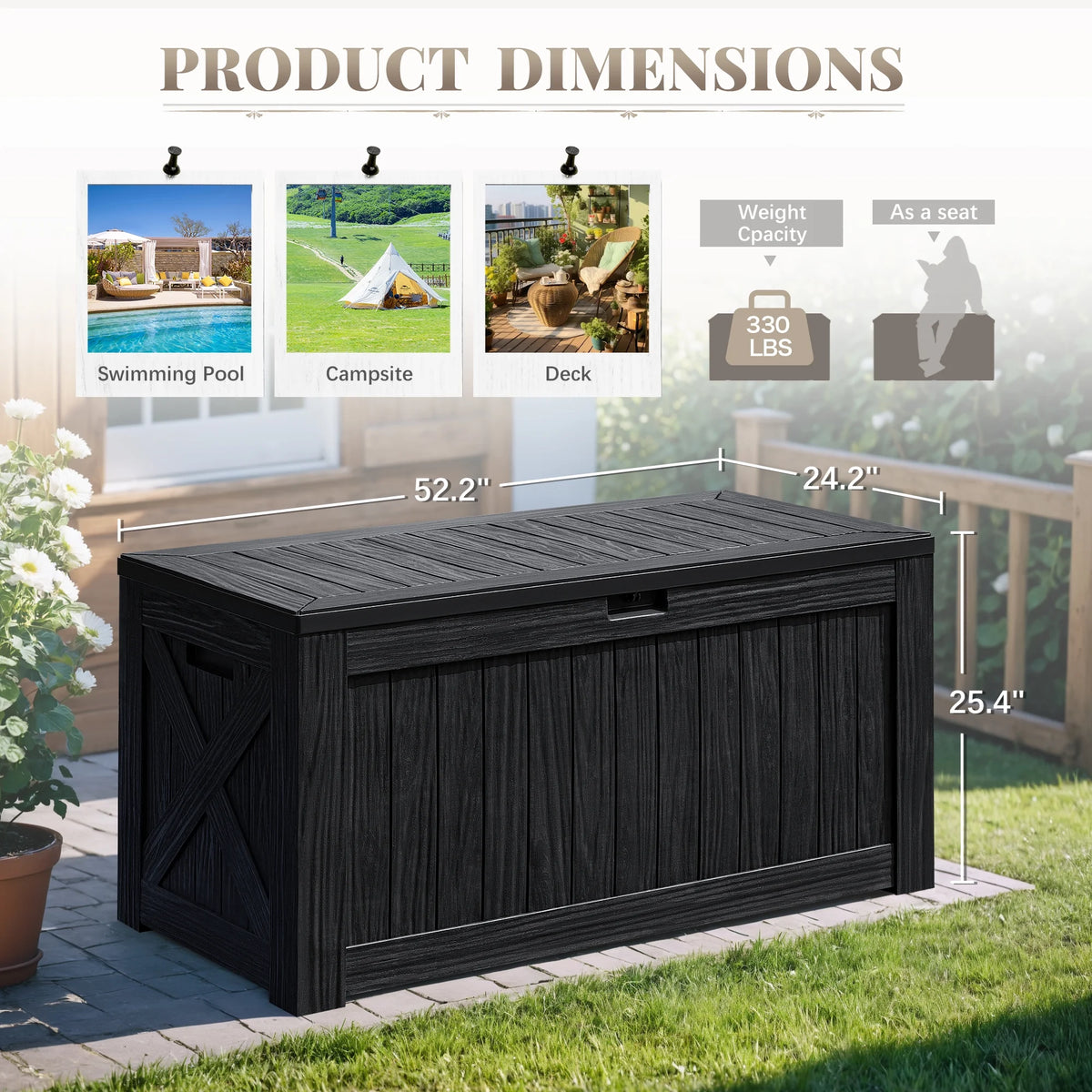 Devoko 120 Gallon Outdoor Patio Box Deck Plastic Resin Storage Box Backyard, Dark Grey