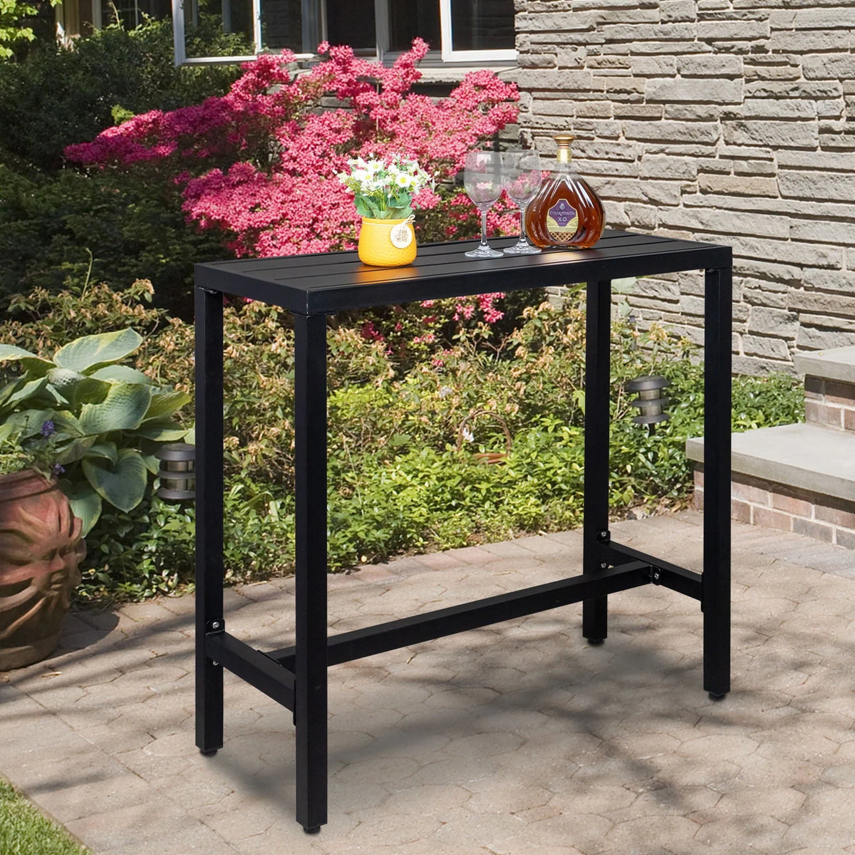 UBesGoo Outdoor Iron Bar Table, 40'' Rectangle Patio Counter Height Console Table, Black