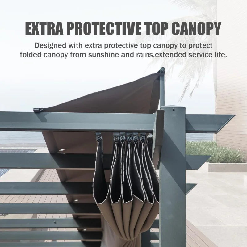 Aluminum Retractable Pergola with Sun Shade Patio Gazebo with Weather-Resistant Canopy for Backyard Deck Garden Grape Trellis Outdoor Pergola, Beige