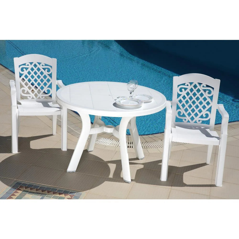 Compamia Truva Transitional Plastic 42" Round Resin Patio Dining Table in White