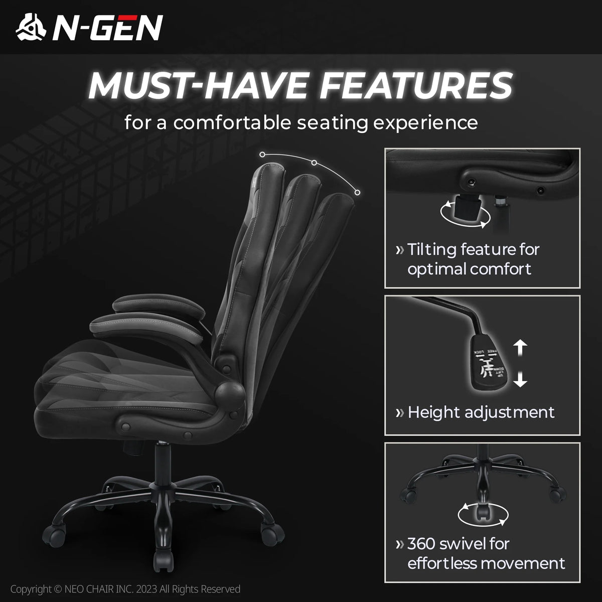 N-GEN Red Gaming Chair, Flip-up Armrest Computer Chair Ergonomic Office Chair PU Leather Desk Chair Executive Adjustable Swivel Task Chair