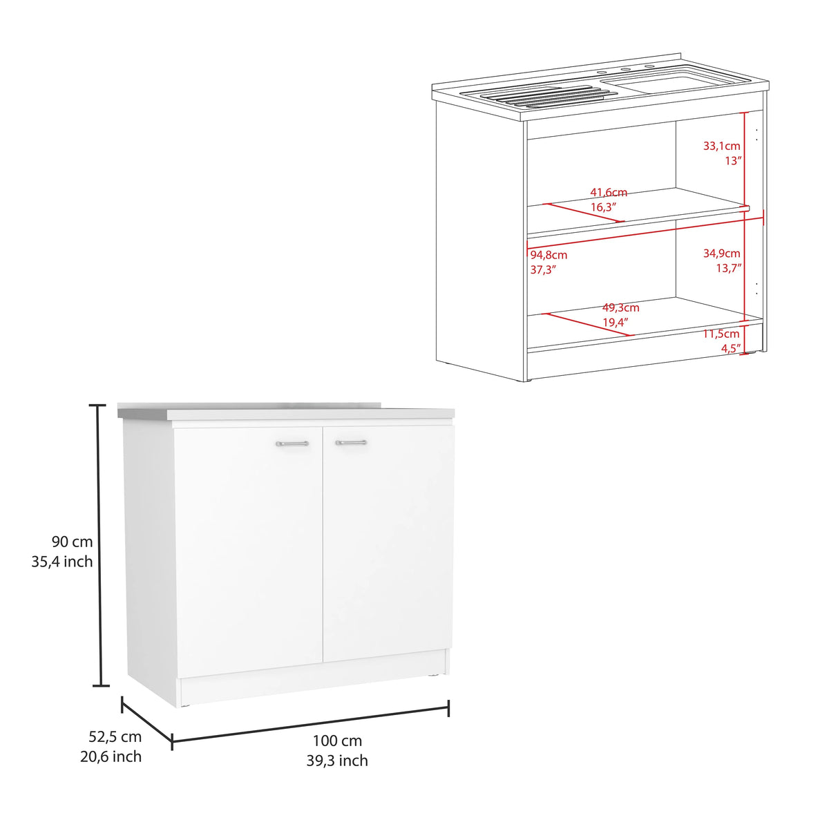 Phoenix 2 Piece Kitchen Set, Cala Kitchen Island + Napoles Utility Sink, White /Onyx
