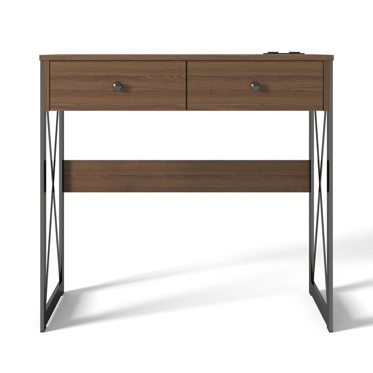 Manxile Fluted Computer Desk with USB Ports & Power Outlet, Modern White Study Table with Drawers
