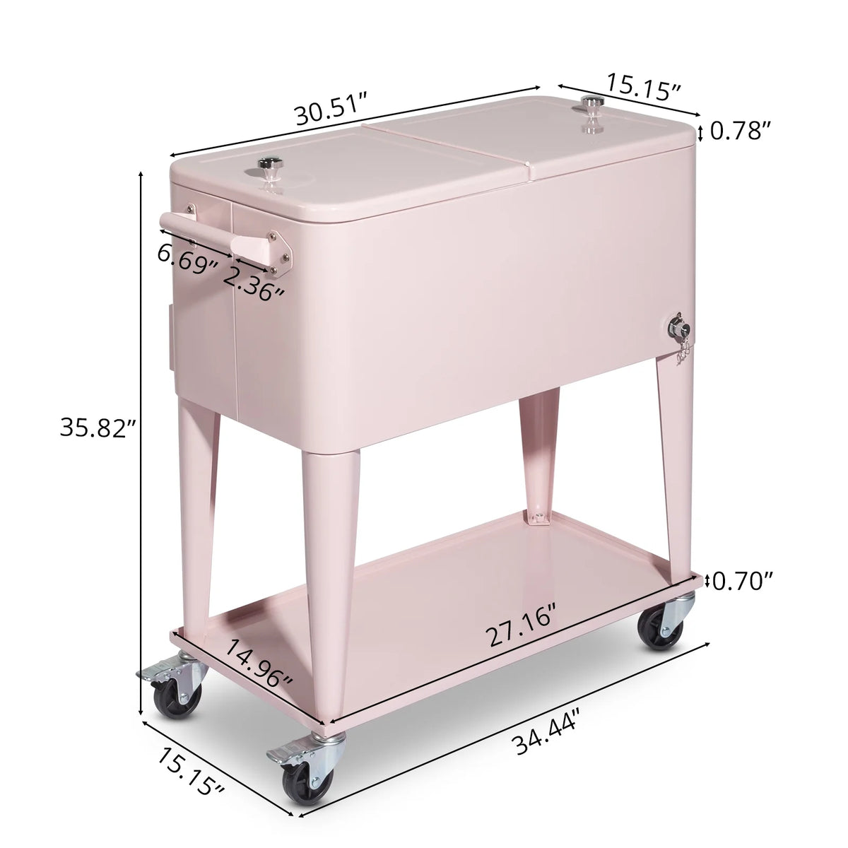SamyoHome Rolling Cooler 80QT Frozen Warm Function with Shelf Pink