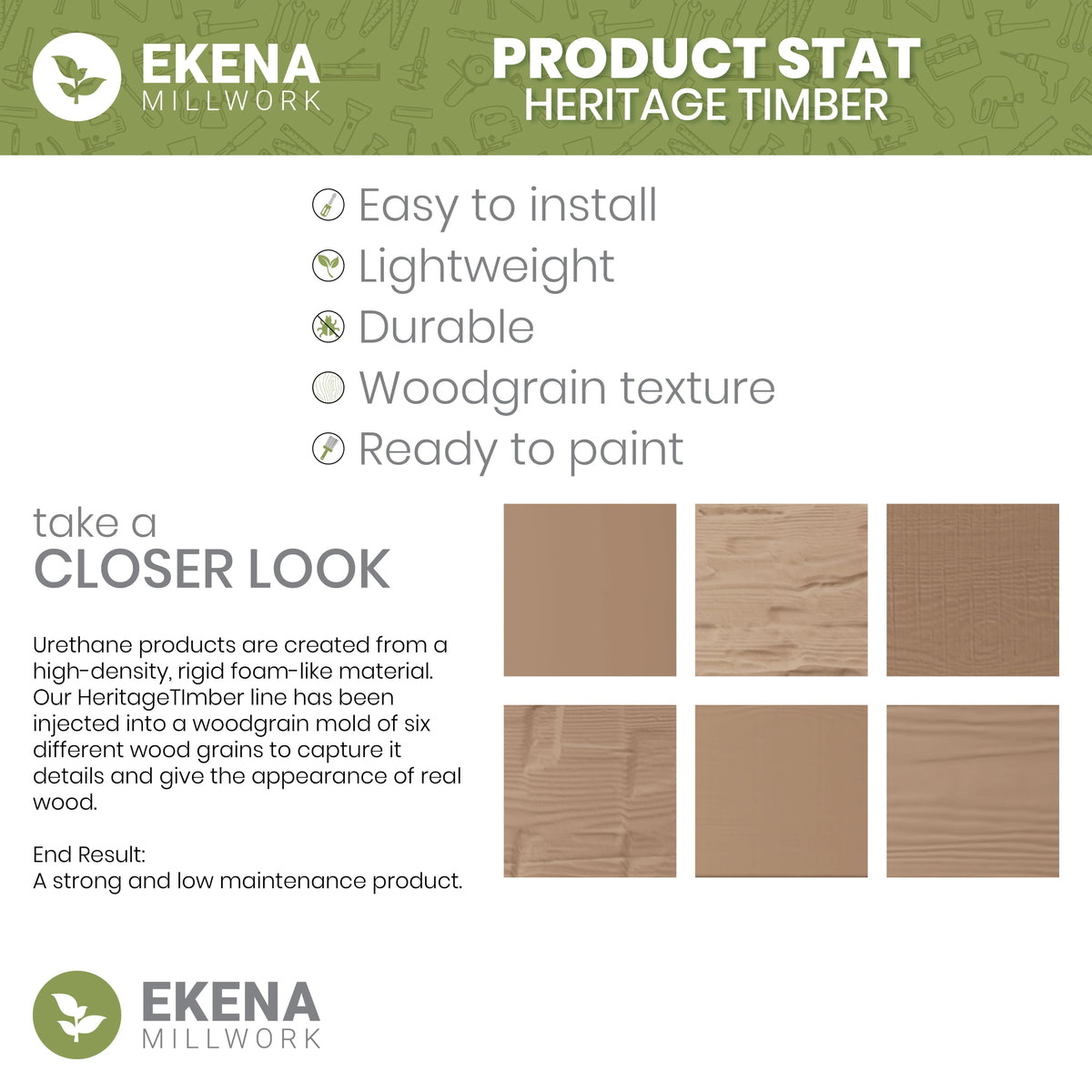 Ekena Millwork 3 1/2"W x 3 1/2"H x 120"L 3-Sided (U-Beam) Reclaimed Axed Cut HeritageTimber Faux Wood Ceiling Beam, Kona Brown
