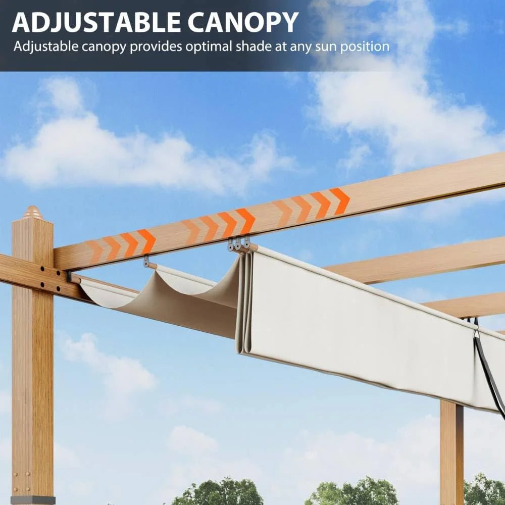 Outdoor Aluminum Pergola with Retractable Canopy, Reinforced 4-Sided Base, Waterproof & UV-Resistant Adjustable Roof, Modern Design for Patio, Deck, Backyard, and Garden
