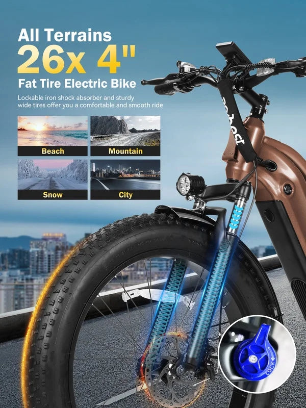 Actbest Electric Bike for Adults with Peak over 750W Brushless Motor, Over 20MPH Electric Mountain Bike, Removable Built-in Battery,26"×4 Fat Tires Ebikes for Adults,UL2849 (Gray)