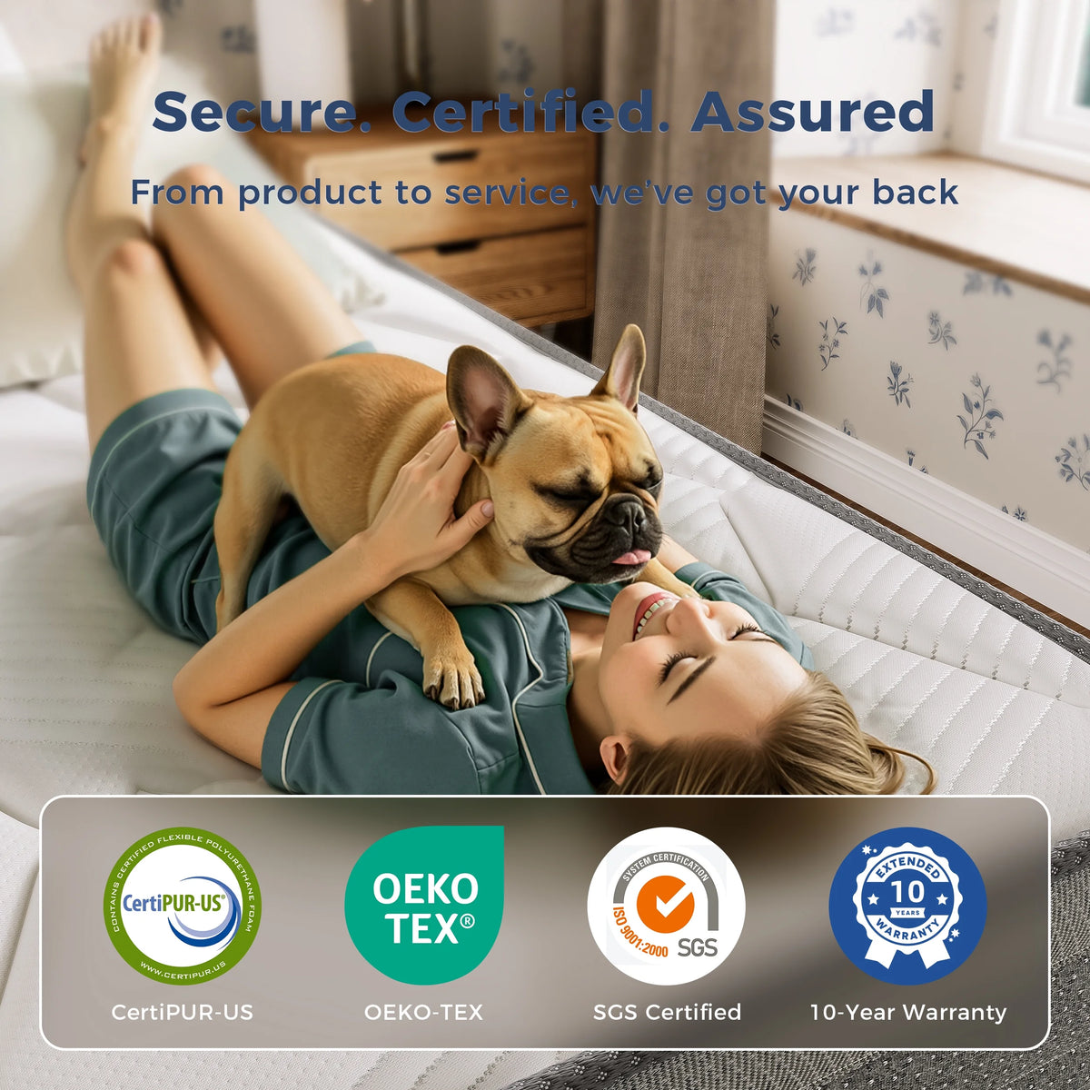 POSMOND Full Mattress, 10 inch Full Hybrid Mattress in a Box, Upgrade Individually Pocket Springs, Medium, Anti-static Fabric,Pressure Relief, Breathable Comfort and Durable, CertiPUR-US Certified