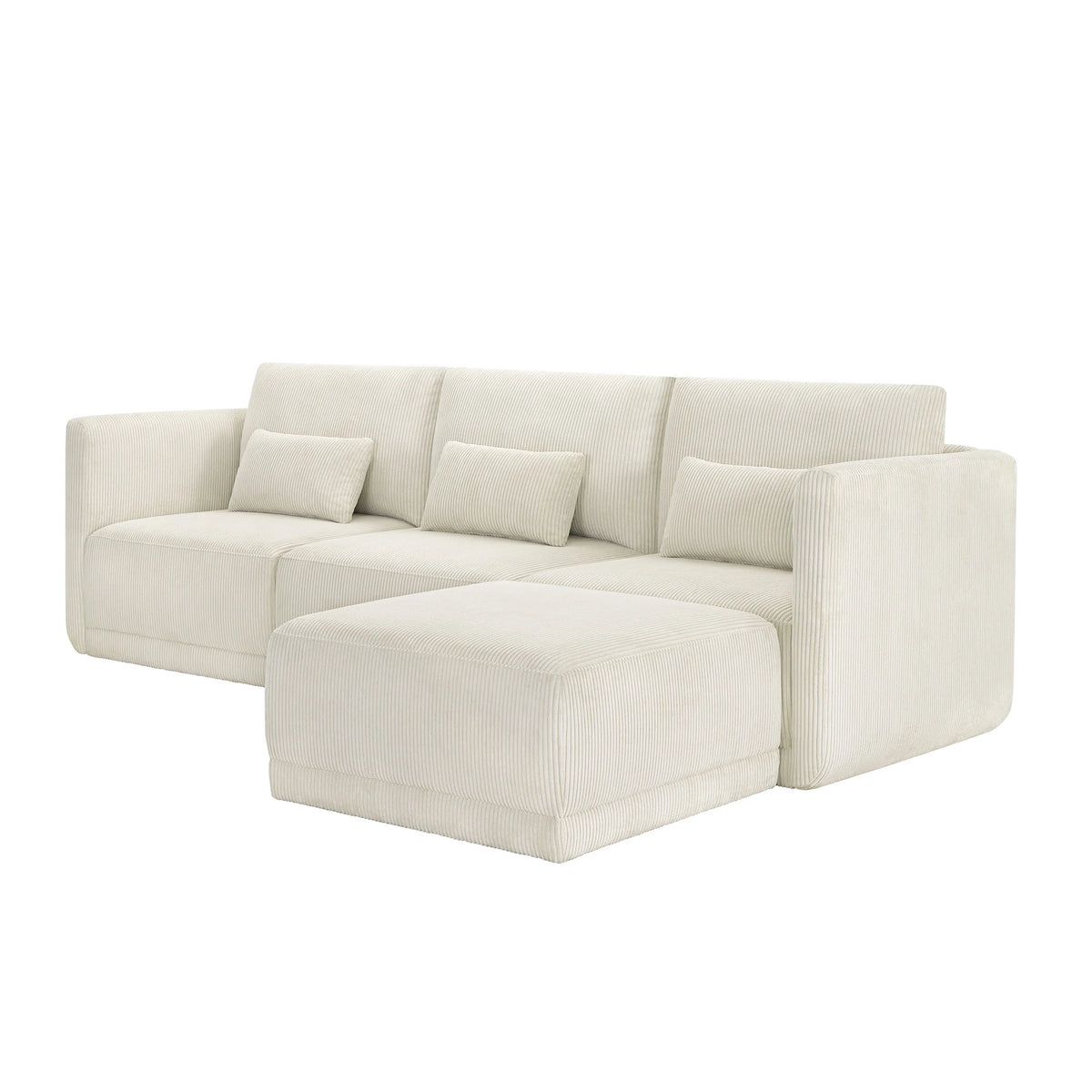 Beautiful Drew Modular Sectional Sofa with Ottoman by Drew Barrymore, Gray Fabric