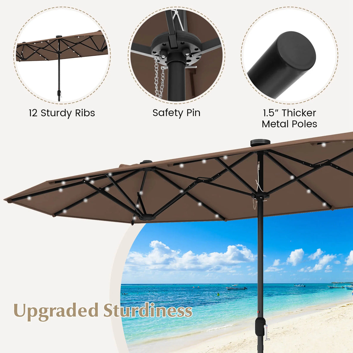 Costway 13ft Beige Rectangle Double-sided Patio Umbrella, Crank Lift