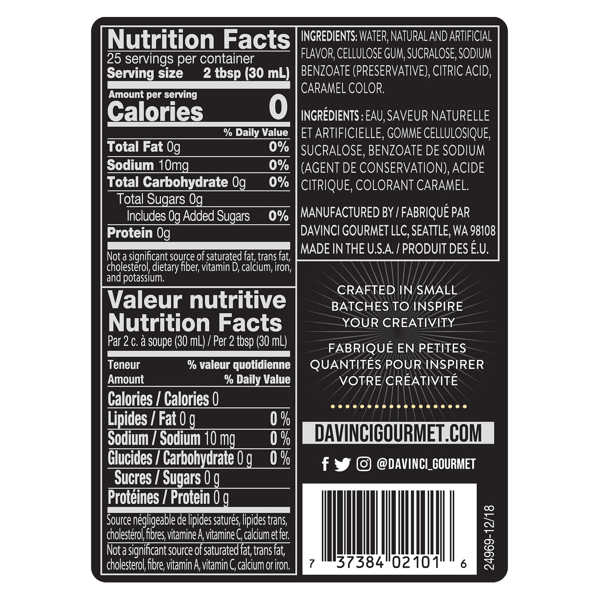 DaVinci Sugar Free Syrup, Vanilla, 25.4 oz