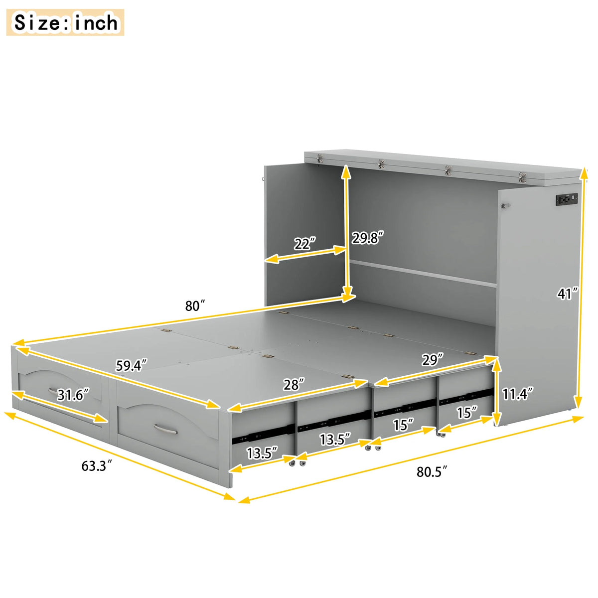 Harper & Bright Designs Full Size Murphy Bed with Shelves, Foldable Wall Bedframe w/Flexible Slats Support, Space-Saving Design, Can Be Folded Into Cabinet, White
