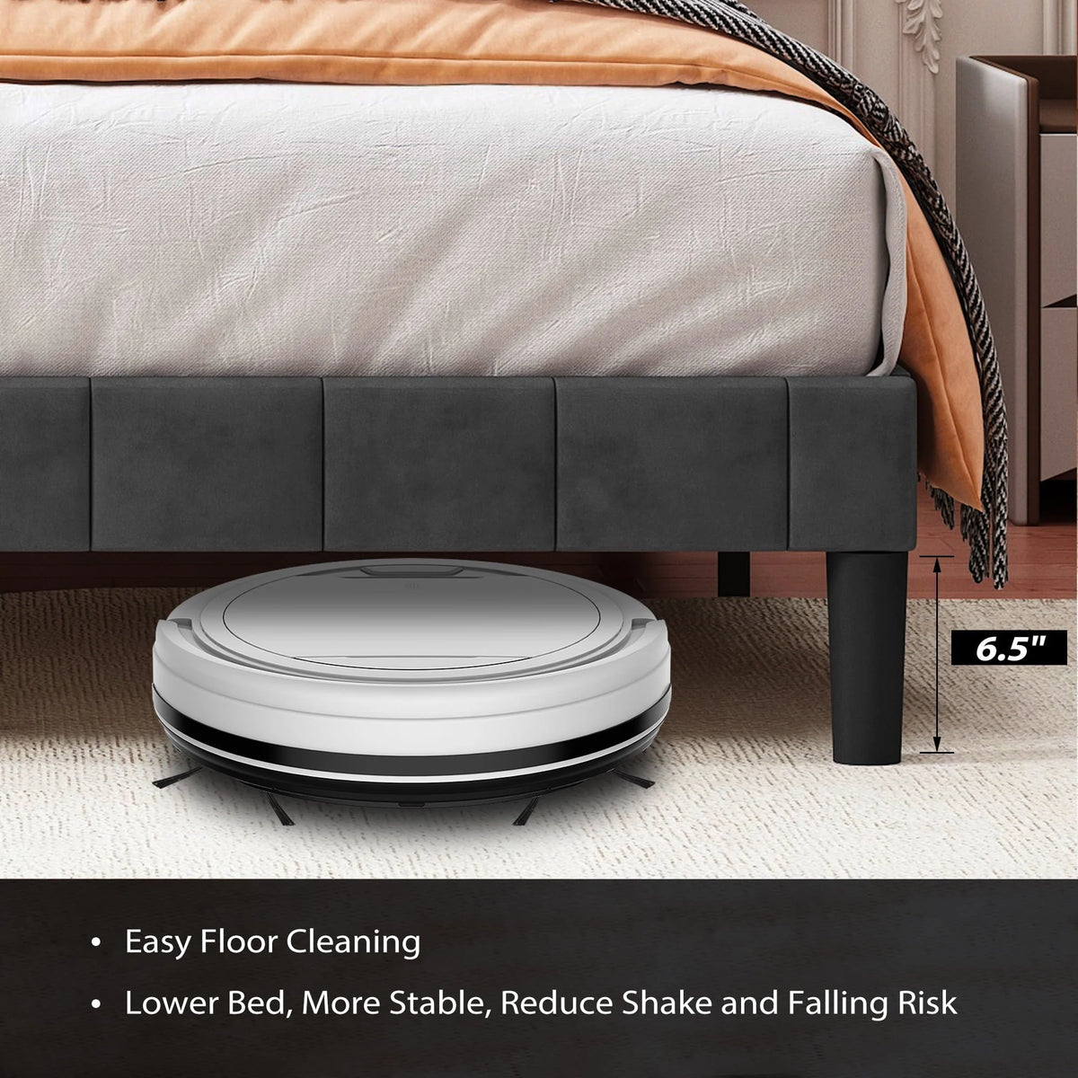 SYNGAR Full Bed Frame, New Upgrade Full Size Fabric Upholstered Platform Bed Frame with Elegant Headboard, Bedroom Furniture Wooden Frame Platform Bed Frame, No Box Spring Needed, Dark Gray