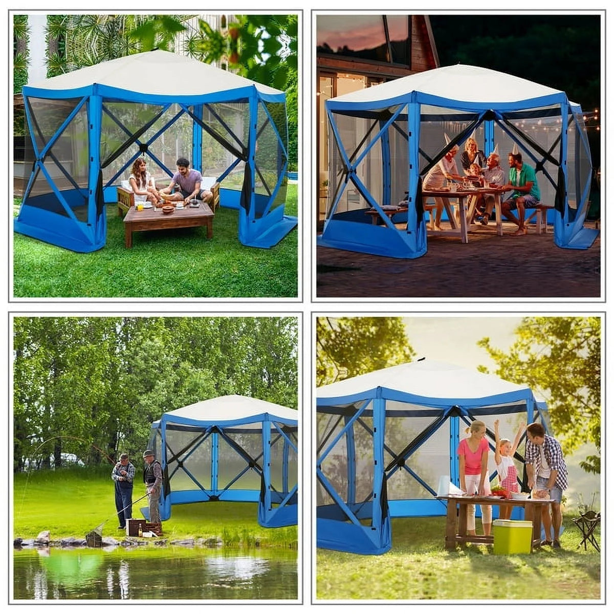 SANOPY 12'x12' Gazebo Outdoor Pop up Gazebo Screen Tent with 6 Sides Mosquito Netting Camping Gazebo Instant Shelter Glamping Tent with Carry bag, Ground Spike, Gray