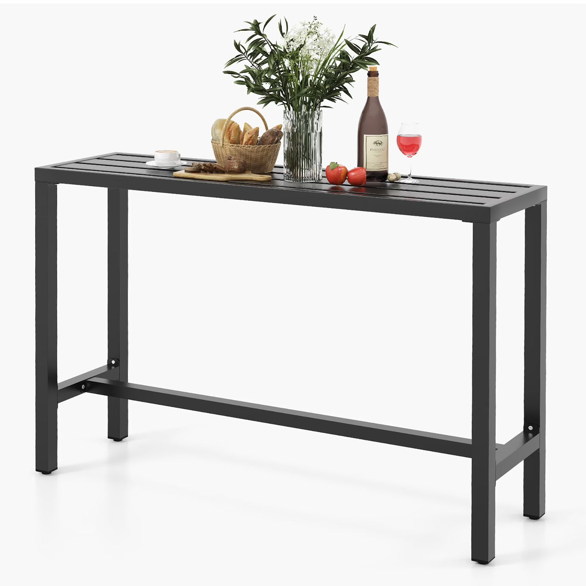 Costway Outdoor Metal Bar Table 55'' Patio Rectangular Counter Height Dining Table Black
