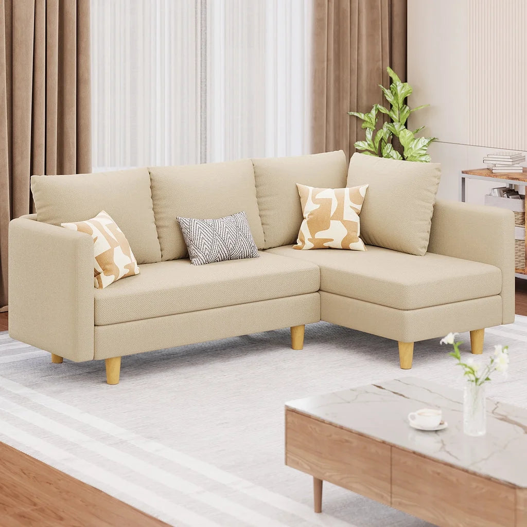 Aiho 82" L Modern Sofa, L-shaped Sofa with 3 Comfortable Pillows for Living Room, Apartment, Studio, Office - Dark Grey
