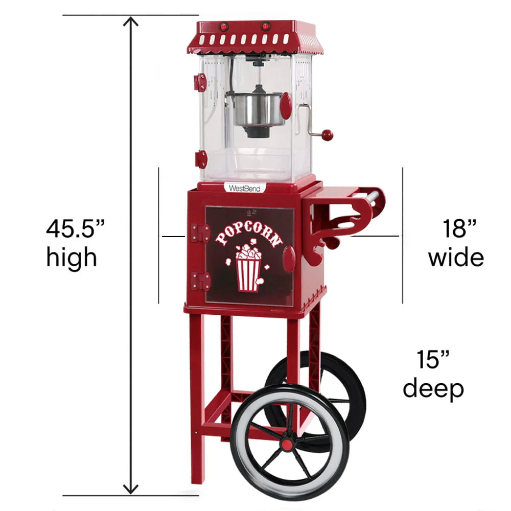 West Bend Popcorn Machine and Cart, 10-Cup Capacity, in Red (PCMC20RD13), 14.35 lb., New