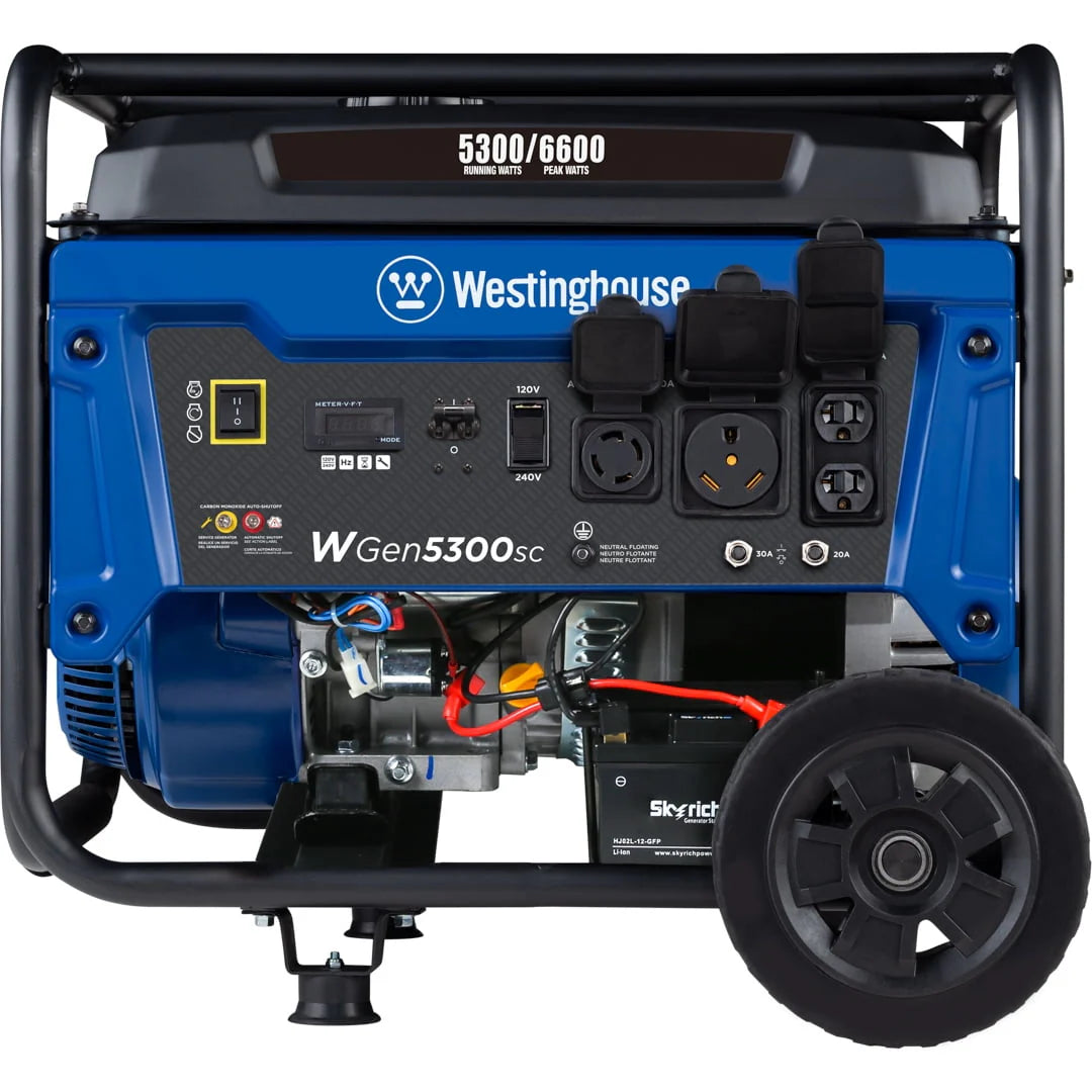 Westinghouse 6600 Peak Watt Electric Start Portable Gas Powered Generator with CO Sensor and Wheel Kit