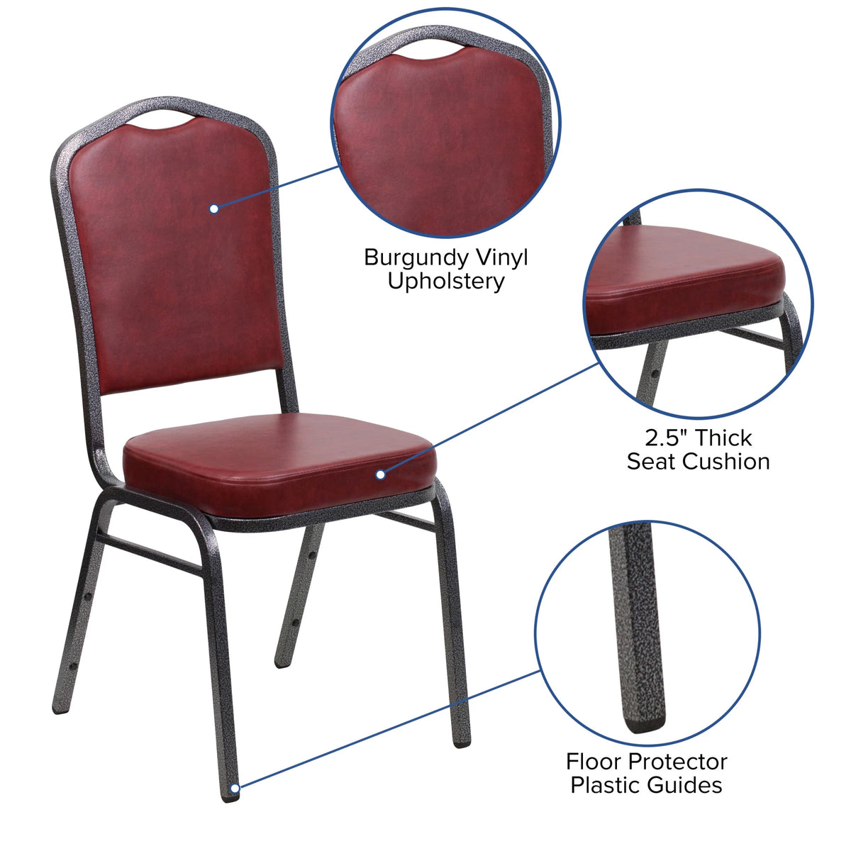 Emma + Oliver 4 Pack Crown Back Stacking Banquet Chair in Navy Vinyl - Silver Vein Frame