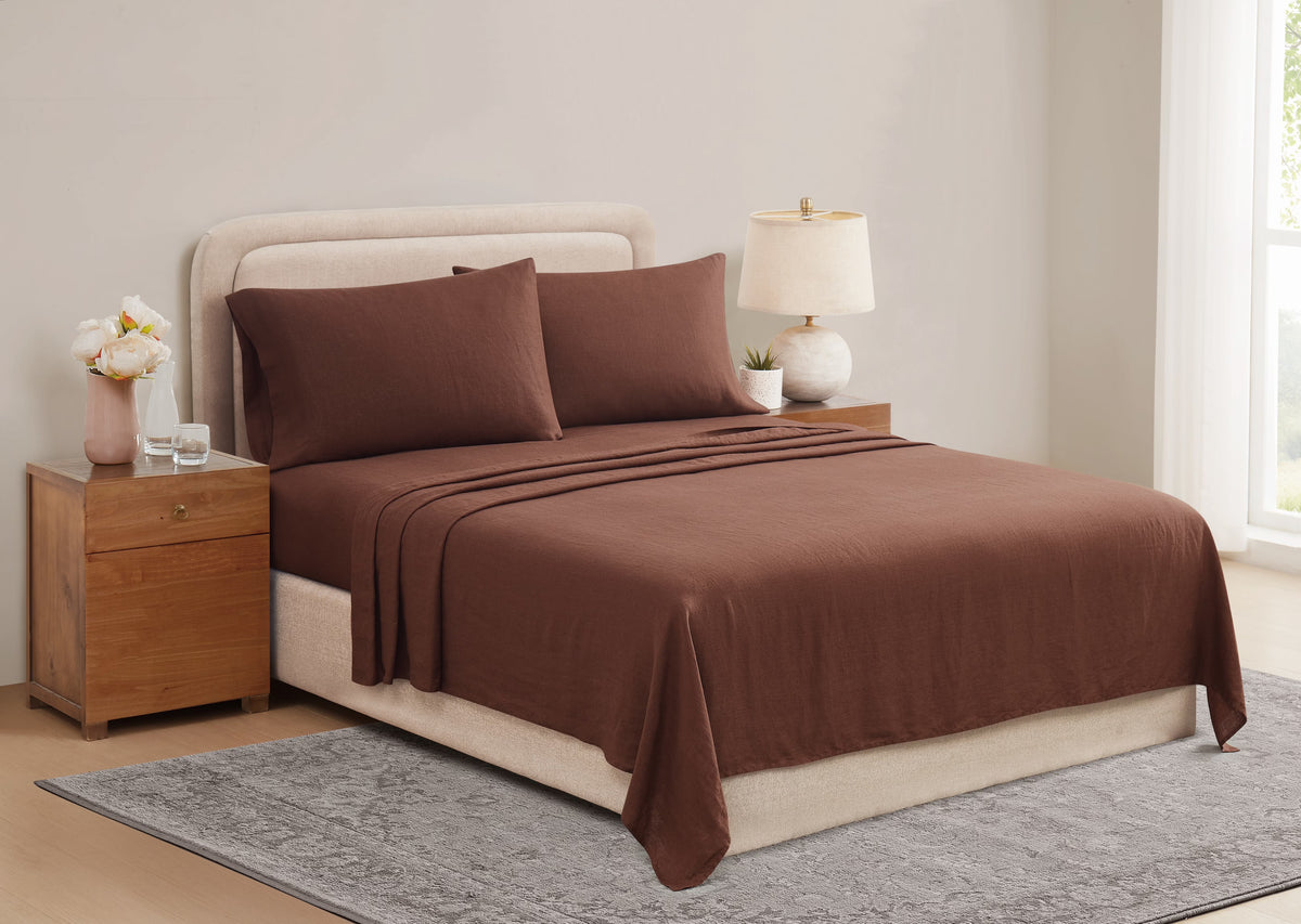 Brooklyn Loom Flax Linen 100% Linen Deep Pocket Olive Green 4-Piece Queen, All Season, Adult Size, OEKO-TEX Certified