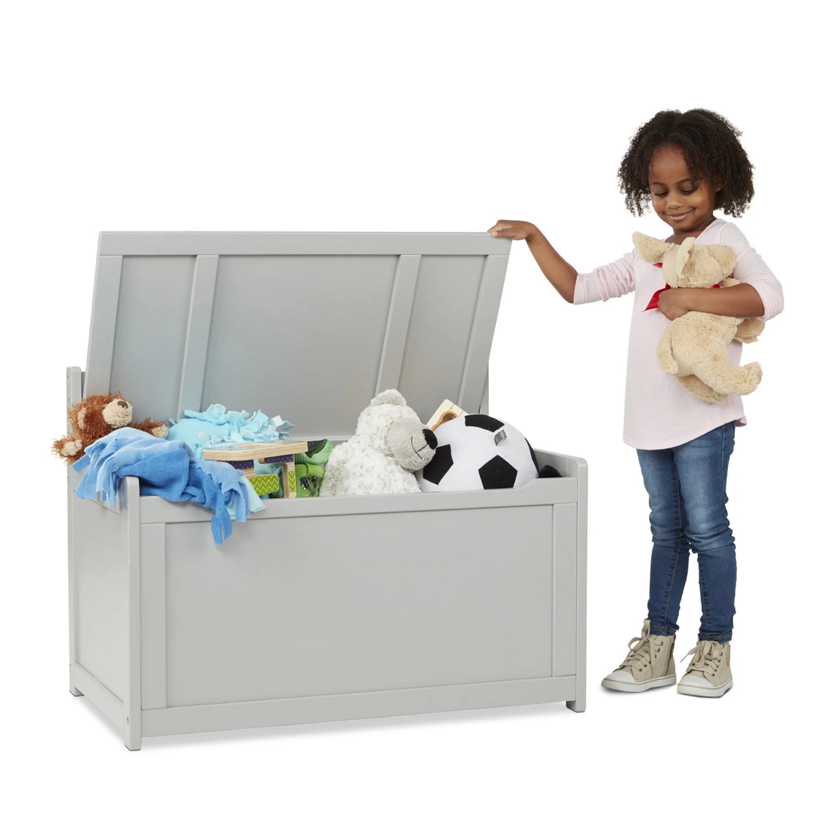 Melissa & Doug Wooden Toy Chest, Toy Storage Box (Gray) with Hinged-Lid, Playroom Furniture for Kids Ages 3+ [Wood]
