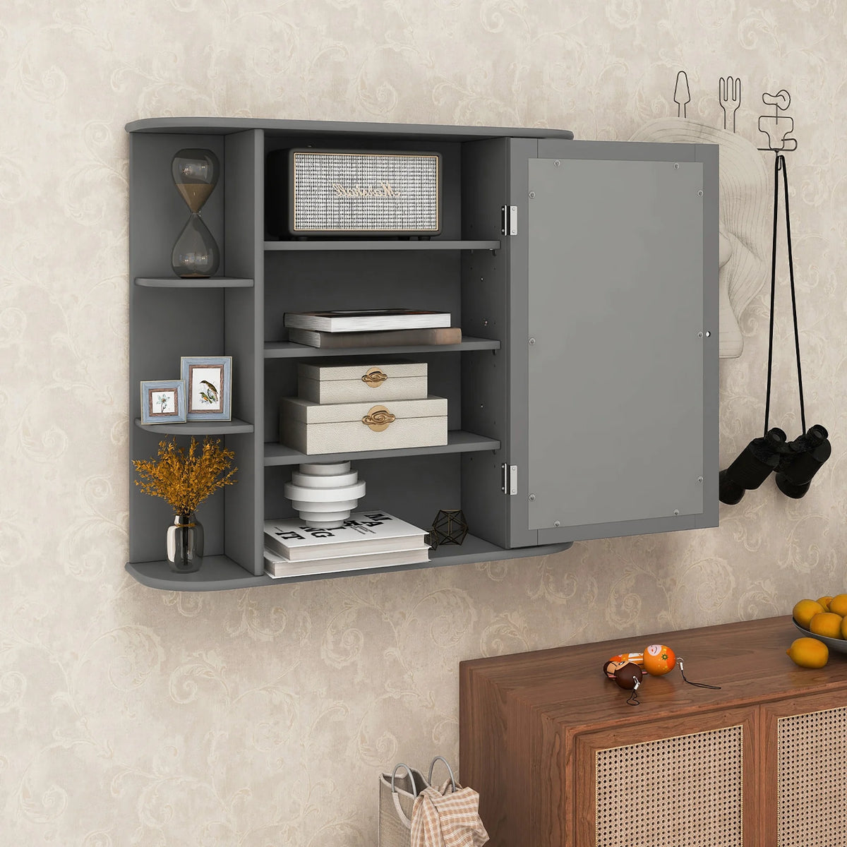 Costway, White, Medium Density Fiberboard, Multipurpose Mount Wall Surface Cabinet Mirror Glass, 26.00 x 6.50 x 23.50 Inches