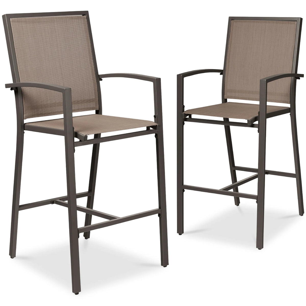 Best Choice Products Outdoor Barstools Set of 2, Bar Height Patio Chairs w/ All-Weather Mesh - Black/Black