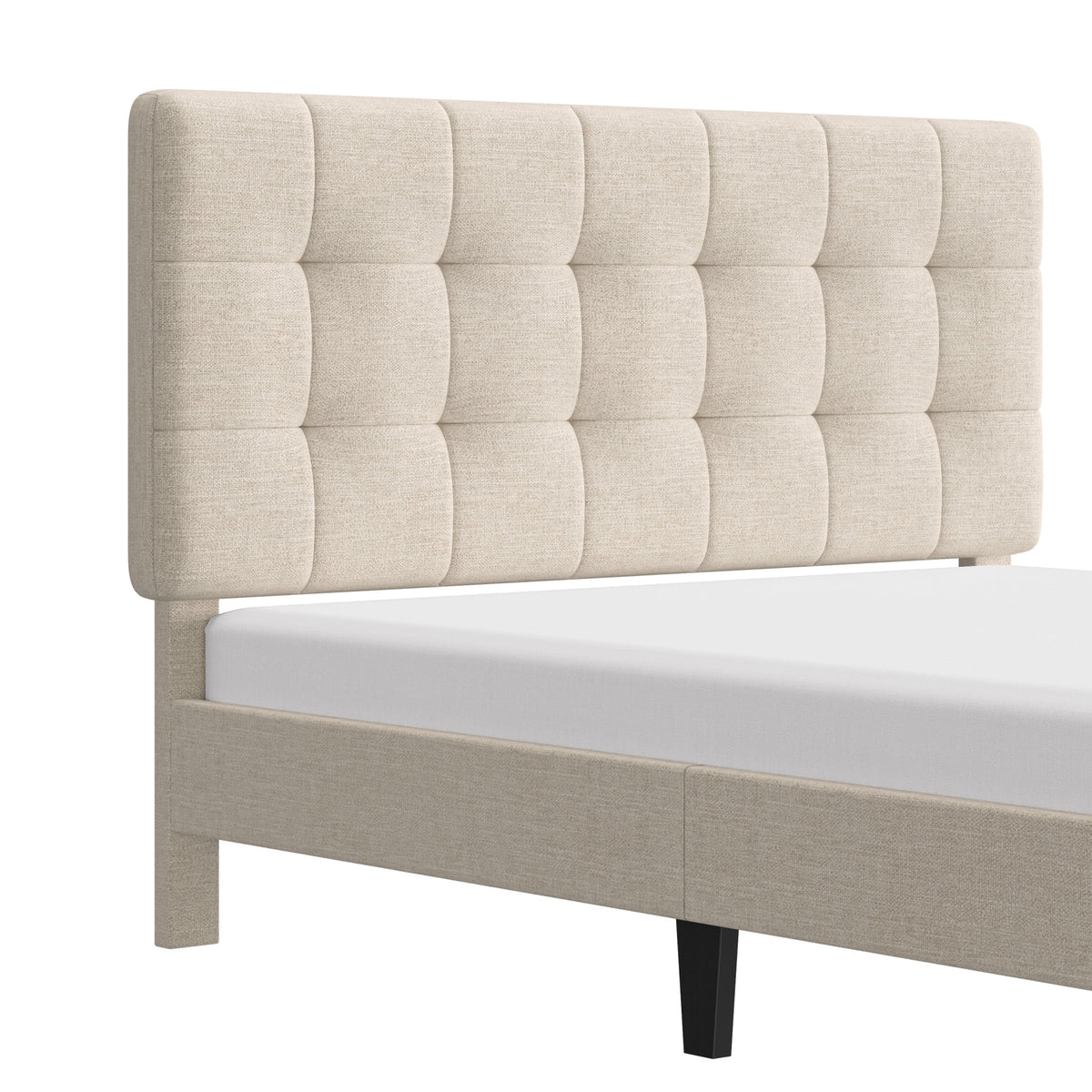 Mainstays Hillside Square Tufted Upholstered Full Platform Bed, Ivory Fabric