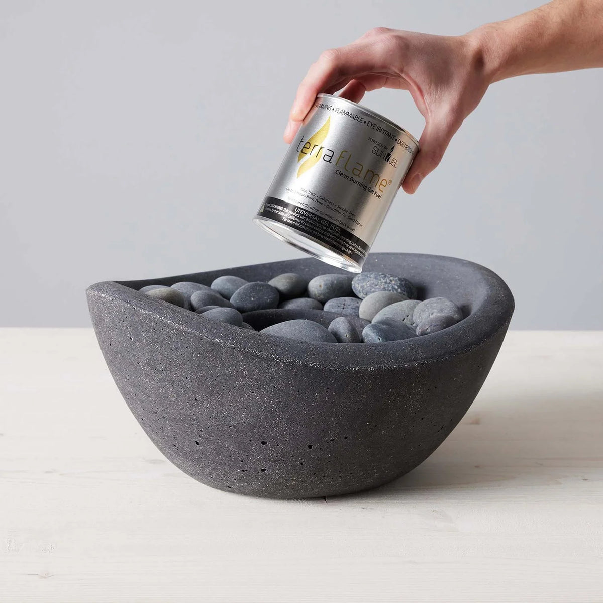 TerraFlame Wave Table Top Fire Bowl Gel Fuel - Stone Cast - Graphite