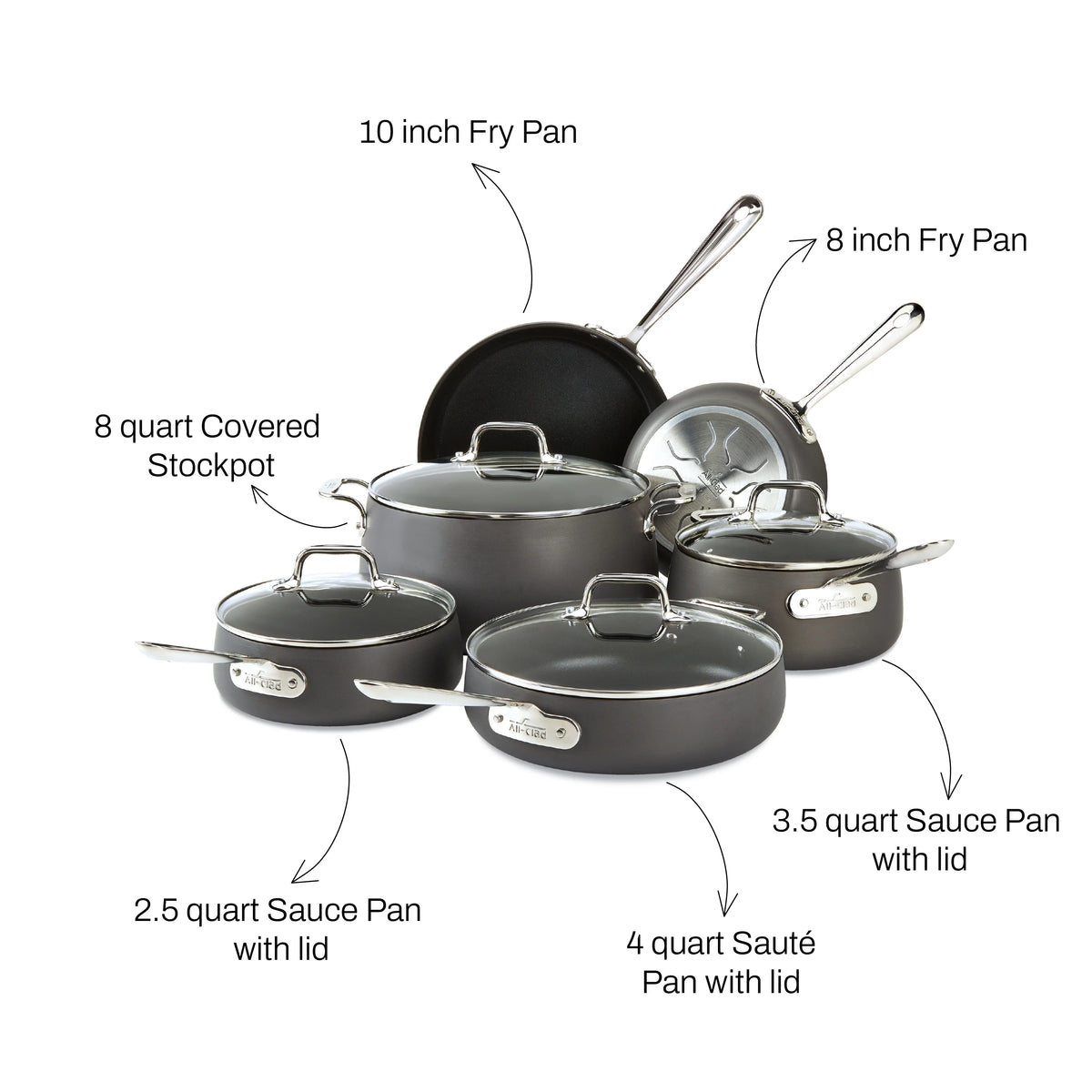 All-Clad HA1 Hard Anodized Nonstick Cookware, 10 Piece Set