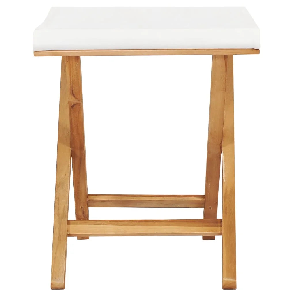 vidaXL Folding Chairs 2 Pcs Patio Stool for Camping Solid Wood Teak and Fabric
