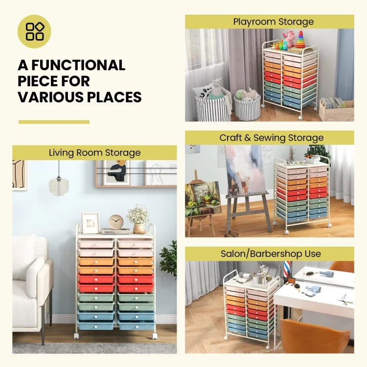 20 Drawers Rolling Storage Cart Studio Organizer