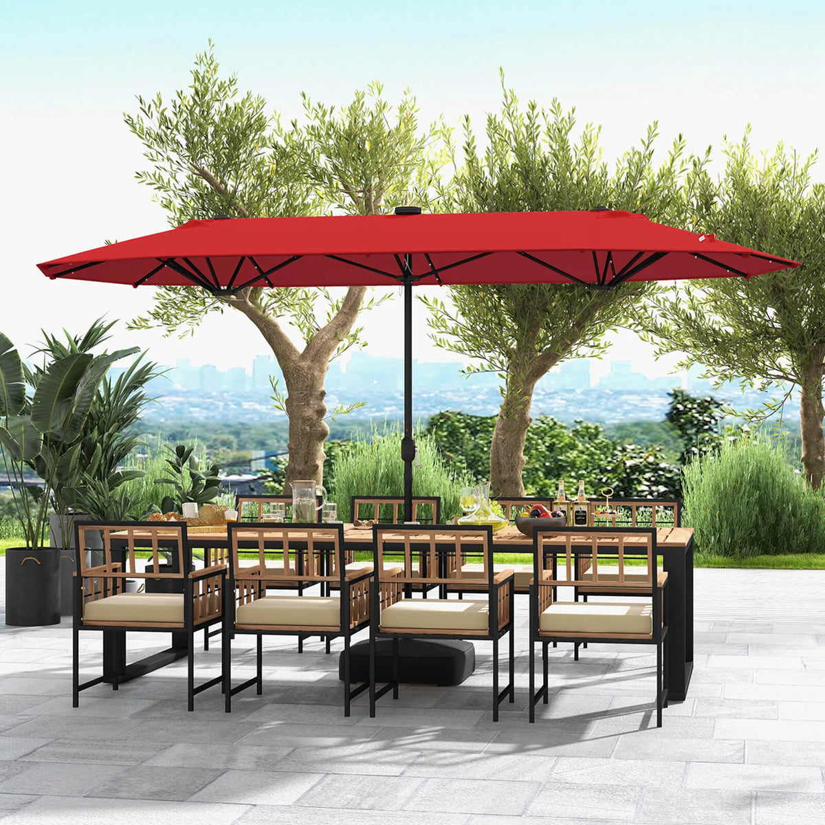 Costway 13ft Beige Rectangle Double-sided Patio Umbrella, Crank Lift