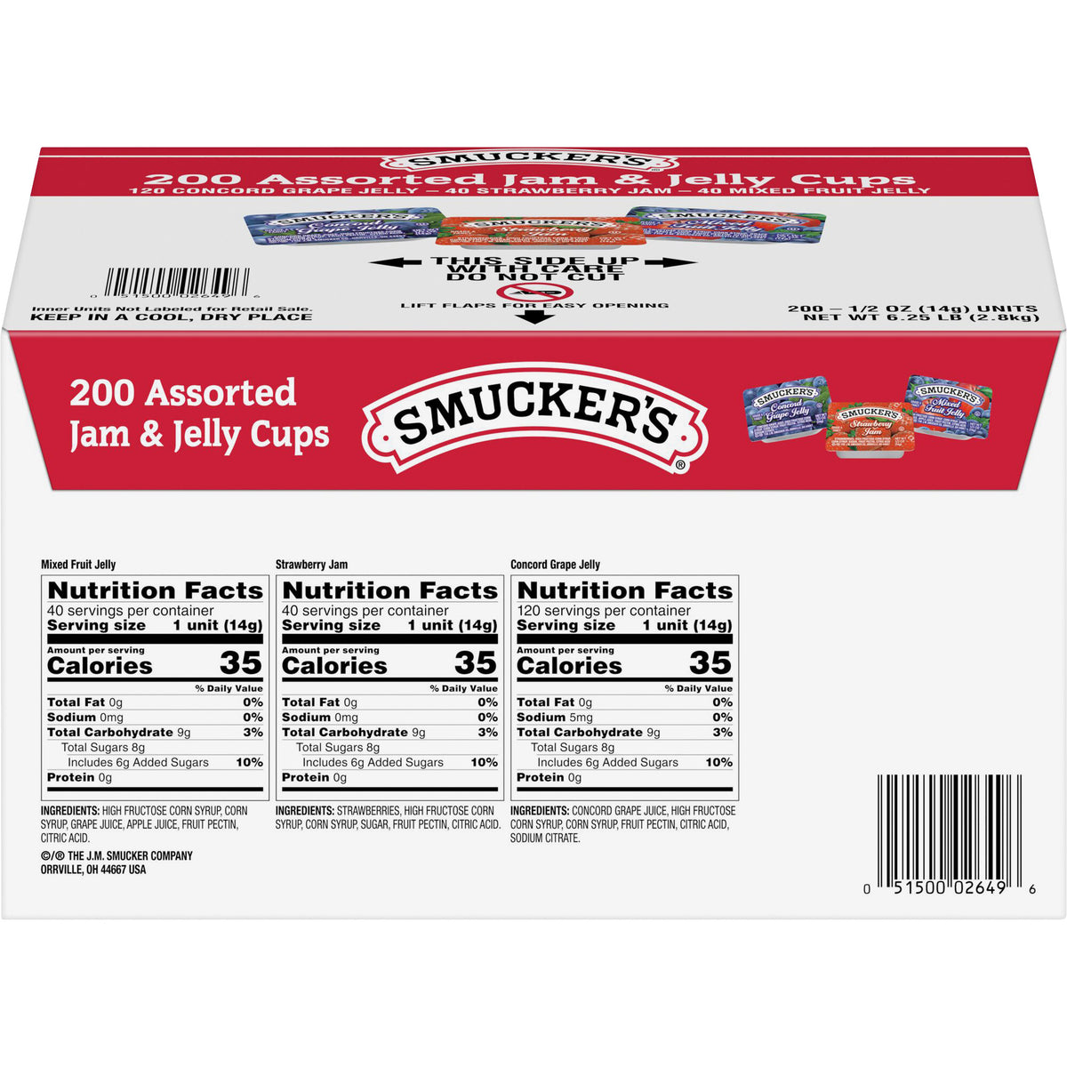 Smucker's Assorted Jam & Jelly Cups, 0.5 oz, 200-count