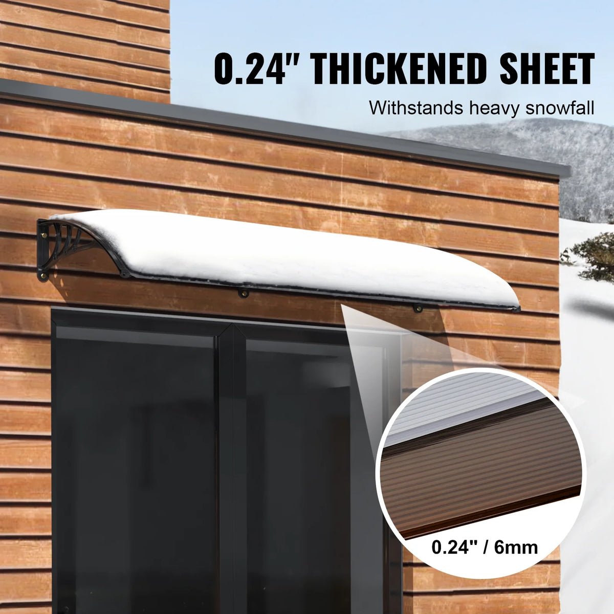 BENTISM Window Door Awning Canopy UV Rain Cover 38" x 78" PC Sheet Brown