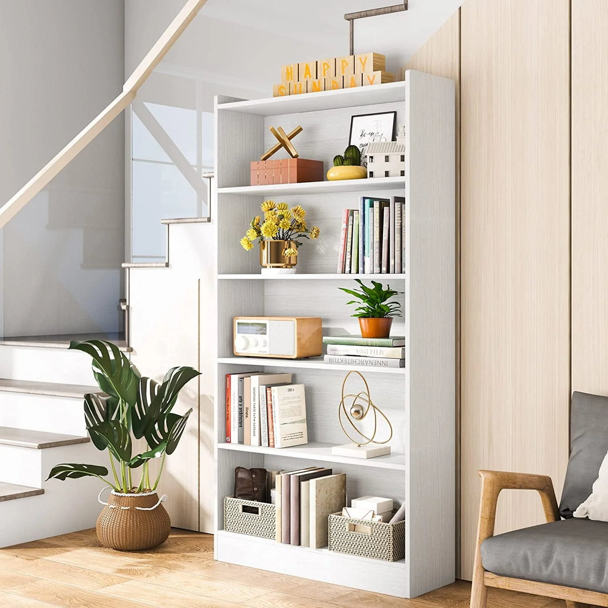 Tribesigns 72" Tall Bookshelf, Modern 6-Shelf Open Bookcase, White
