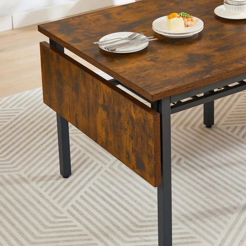 Folding Dining Table, Kitchen Table Foldable Dining Room Dinner Drop Leaf Tables for Small Spaces,Seats 2-6 People,63.2'' L x 35.5'' W x 30.5'' H,Rustic Brown