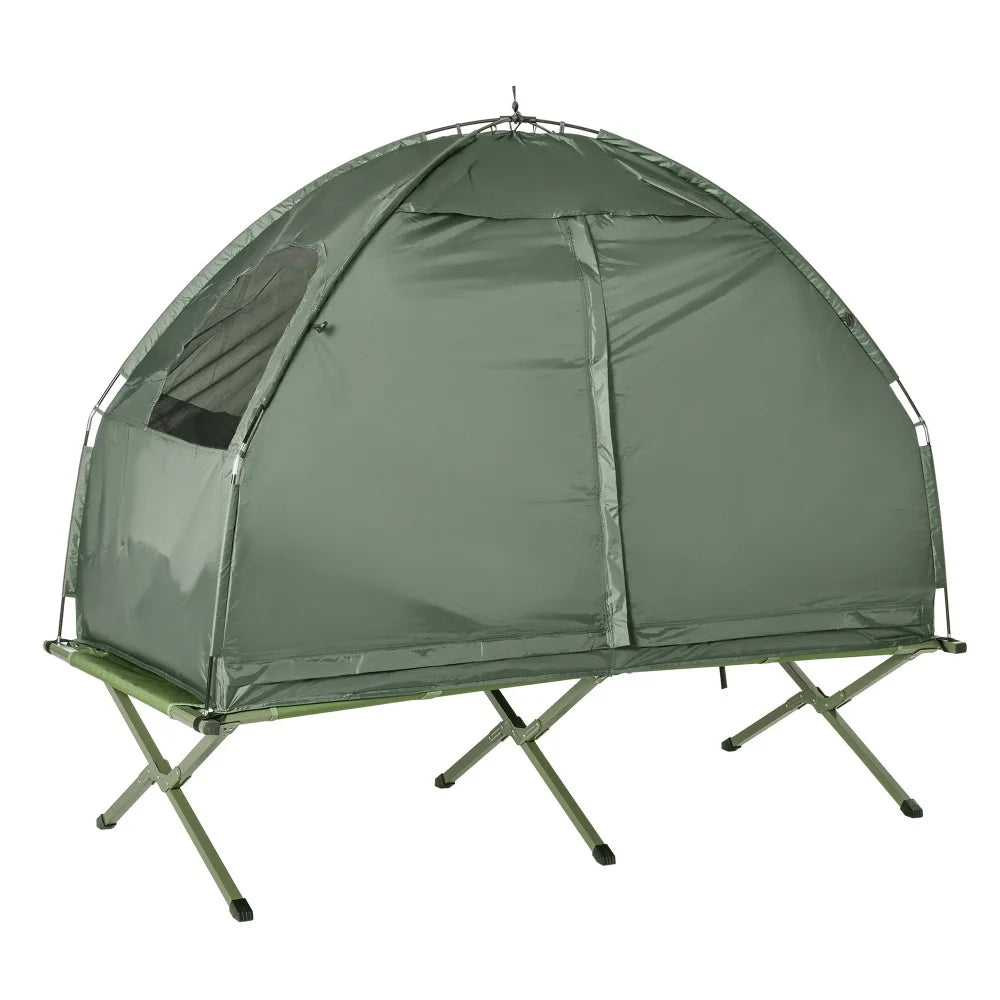 Multi functional folding adult camping bed, elevated tent with sleeping bag, portable single camping bed