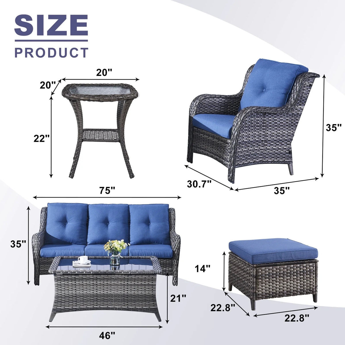 POCASSY 7 Piece Rattan Sofa Seating Group with Cushions