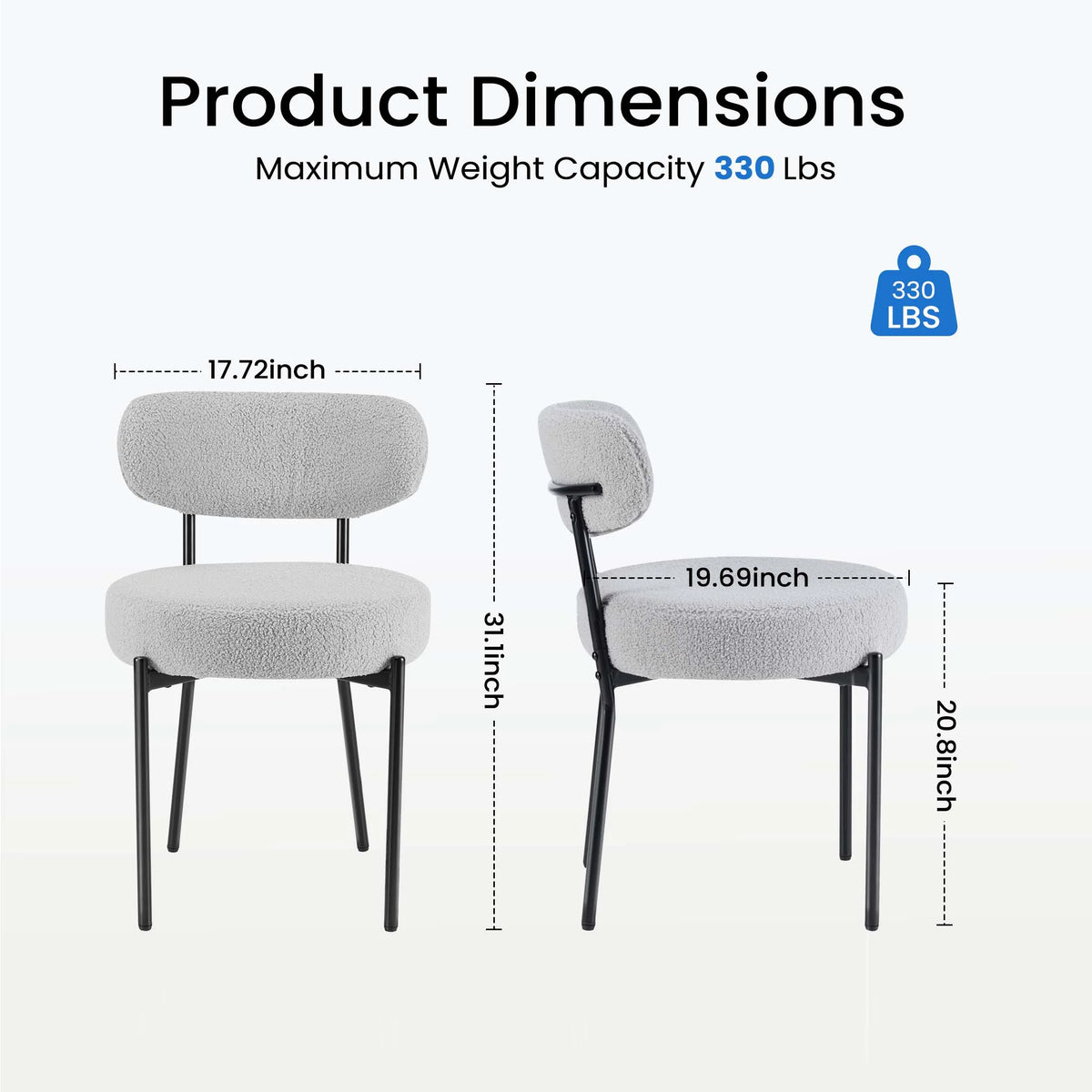 edx Upholstered Dining Chairs, Mid Century Modern Round Dining Room Chairs for Vanity For Living Room Set of 2, White