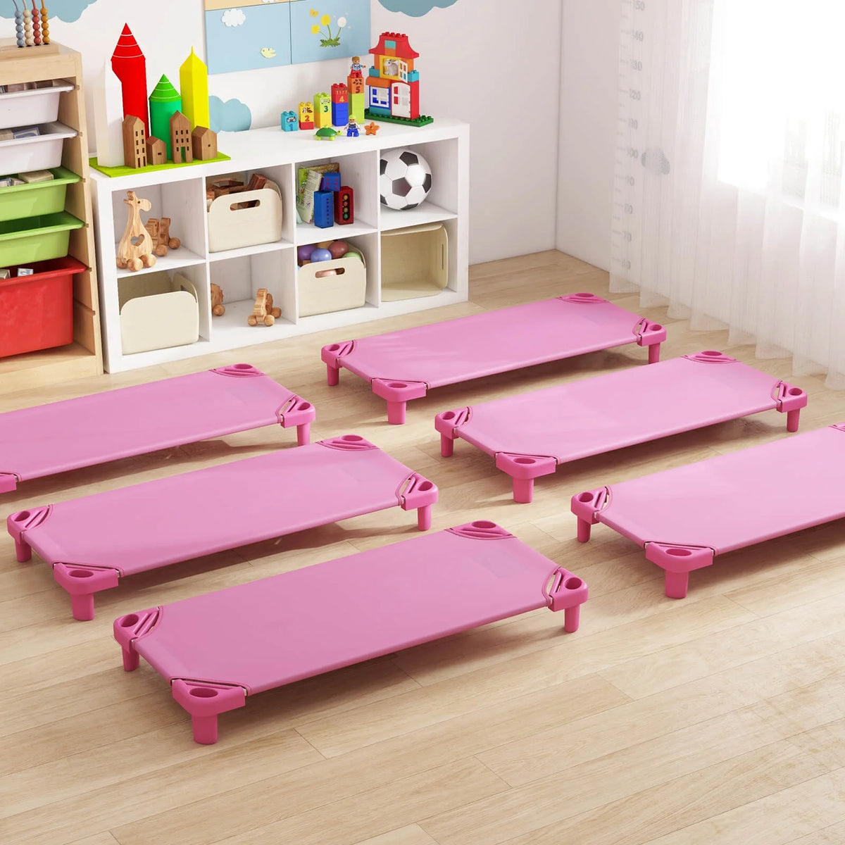 Costway Pack of 6 Kids Stackable Naptime Cot 52'' L x 23'' W Daycare Rest Mat Blue