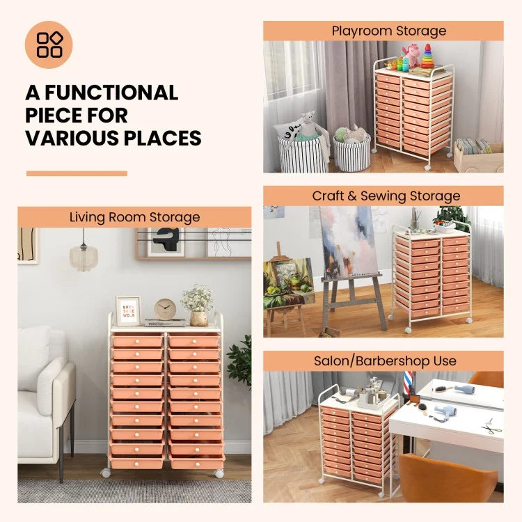 20 Drawers Rolling Storage Cart Studio Organizer